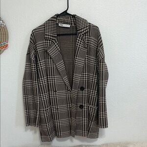 Zara brown and cream Plaid Blazer